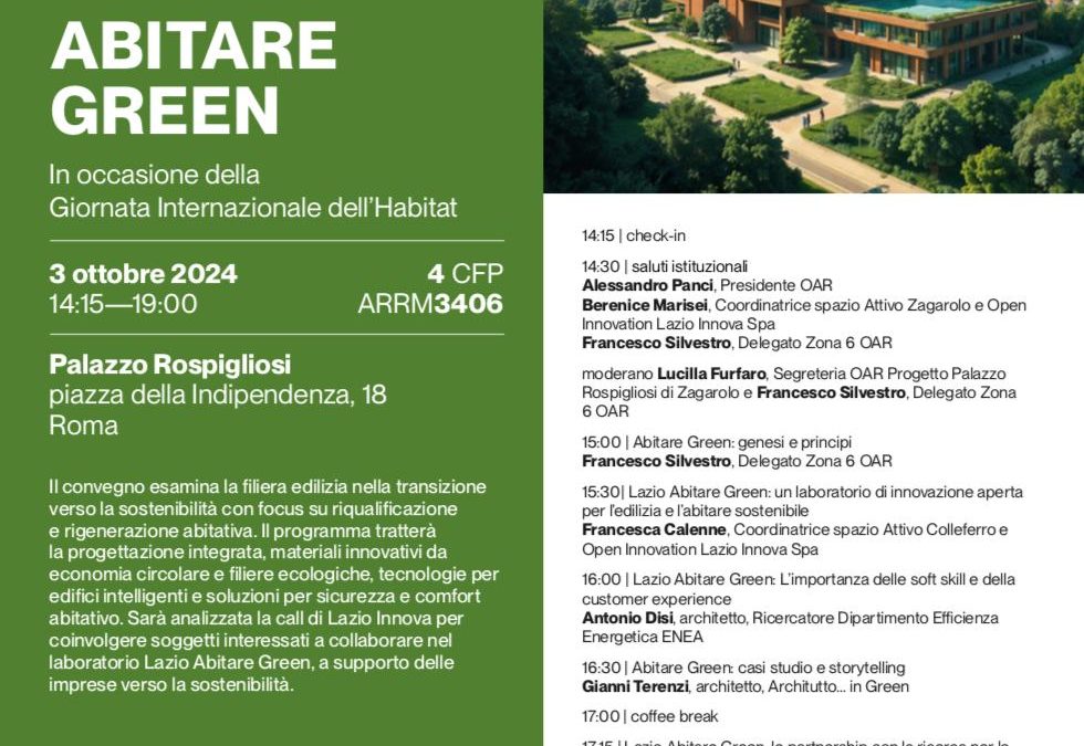 Convegno “Abitare Green” a Palazzo Rospigliosi – Giornata Internazionale dell’Habitat